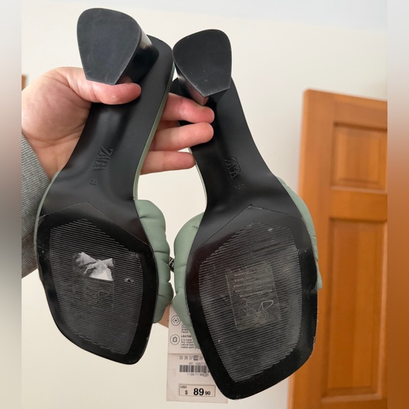 Zara Sage Green Knotted Leather Heels - Picture 8 of 12